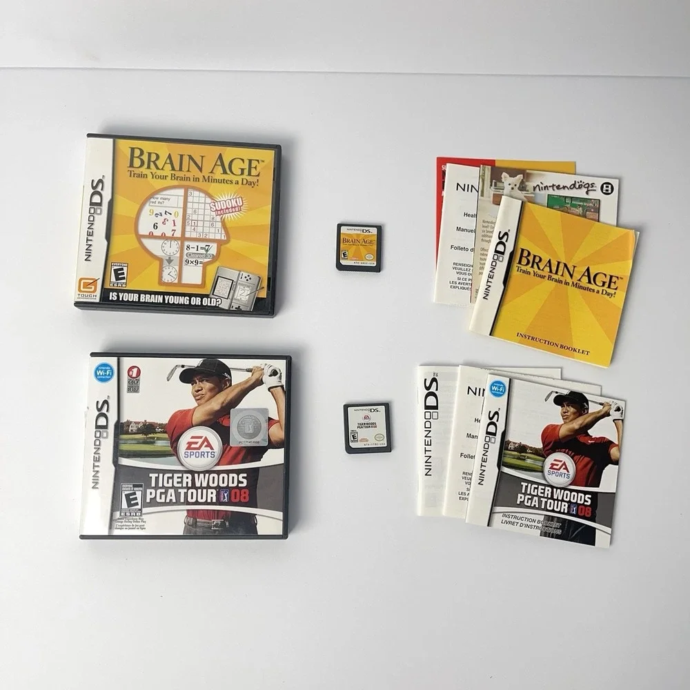 Nintendo DS NDS Tiger Woods PGA Tour 08 + Brain Age Both CIB Complete In Box
