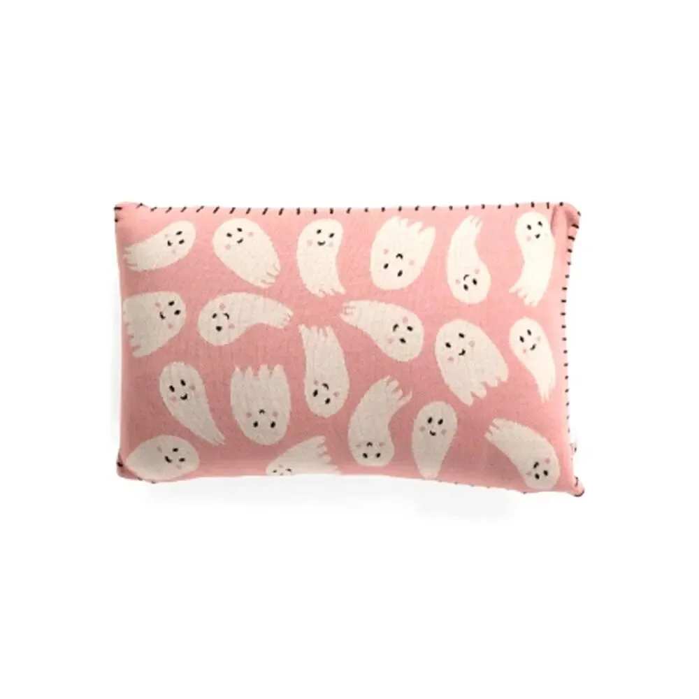 Pastel Pink & White Halloween Ghost Throw Pillow 16x24 NEW
