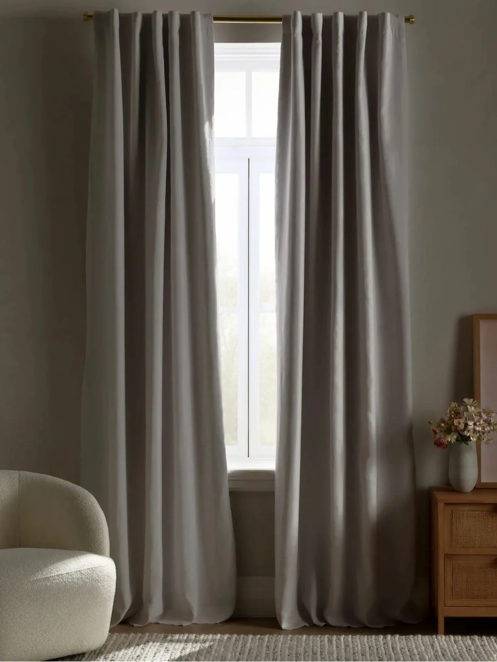 NWT QUINCE Set Of 2 48x96 European Linen True Blackout Curtains Cloud 9274