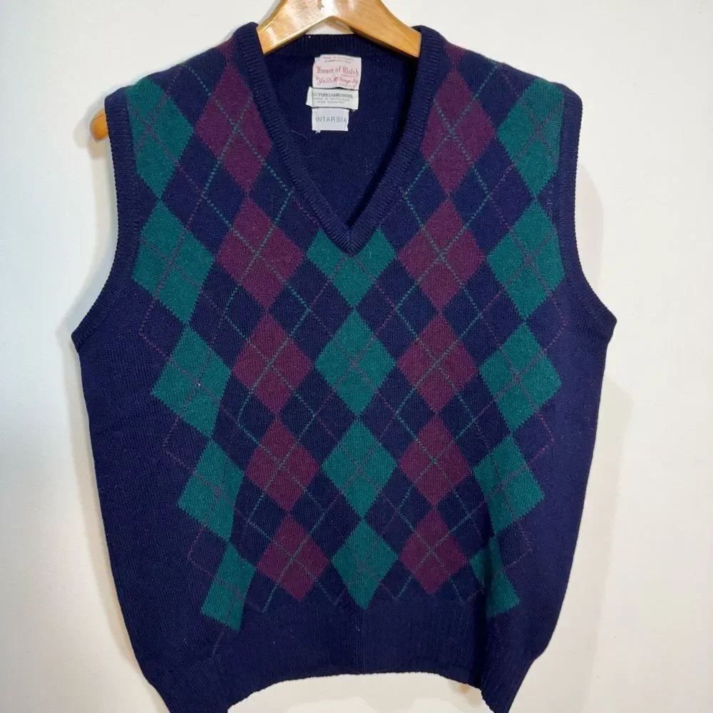 * House of Walsh VTG 1960s Men’s Golf Argyle Sweater Preppy Old Money 44 XL