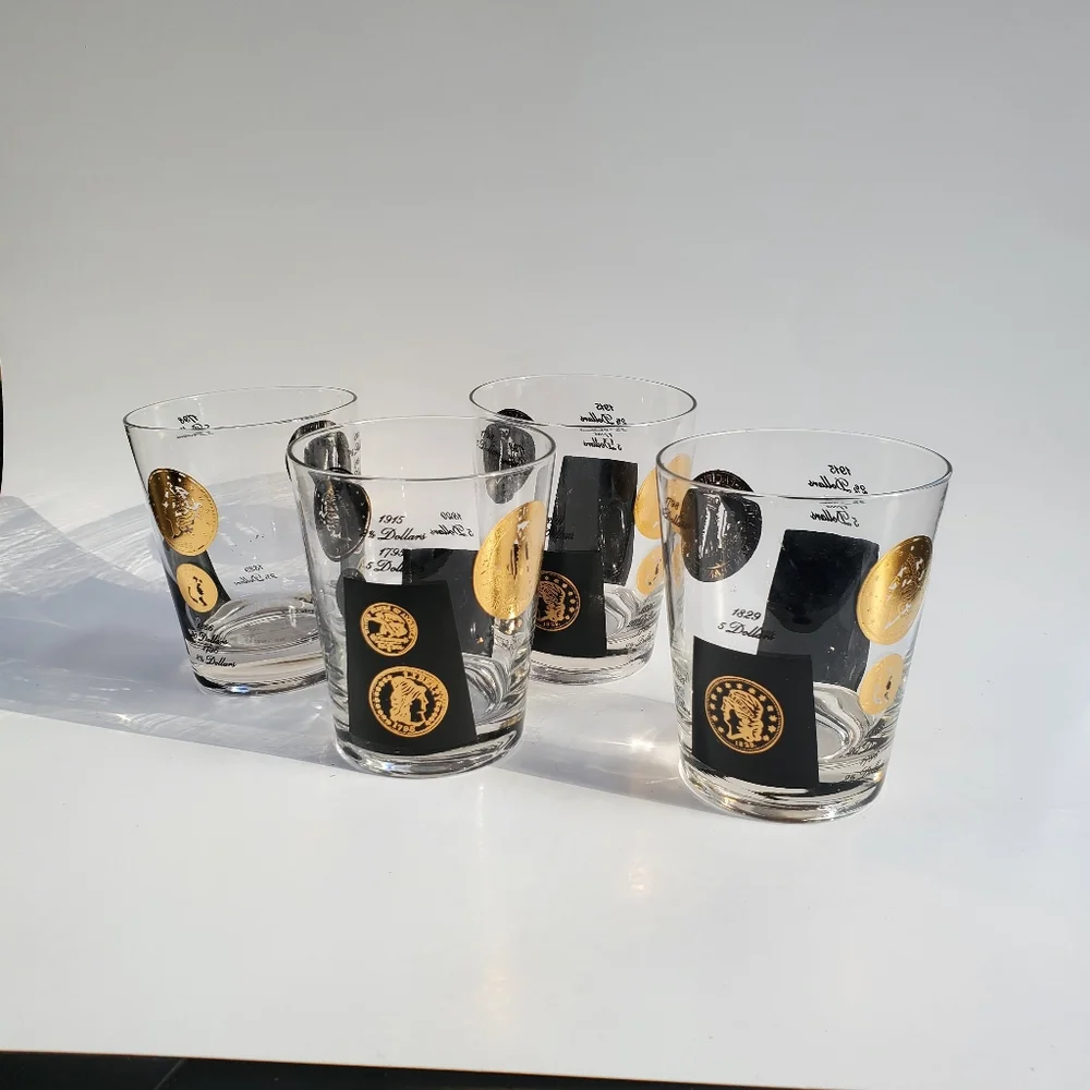 4 MCM Frank Wallack‎ for Cera 22kt Gold Coin Whiskey Old Fashioned Glasses