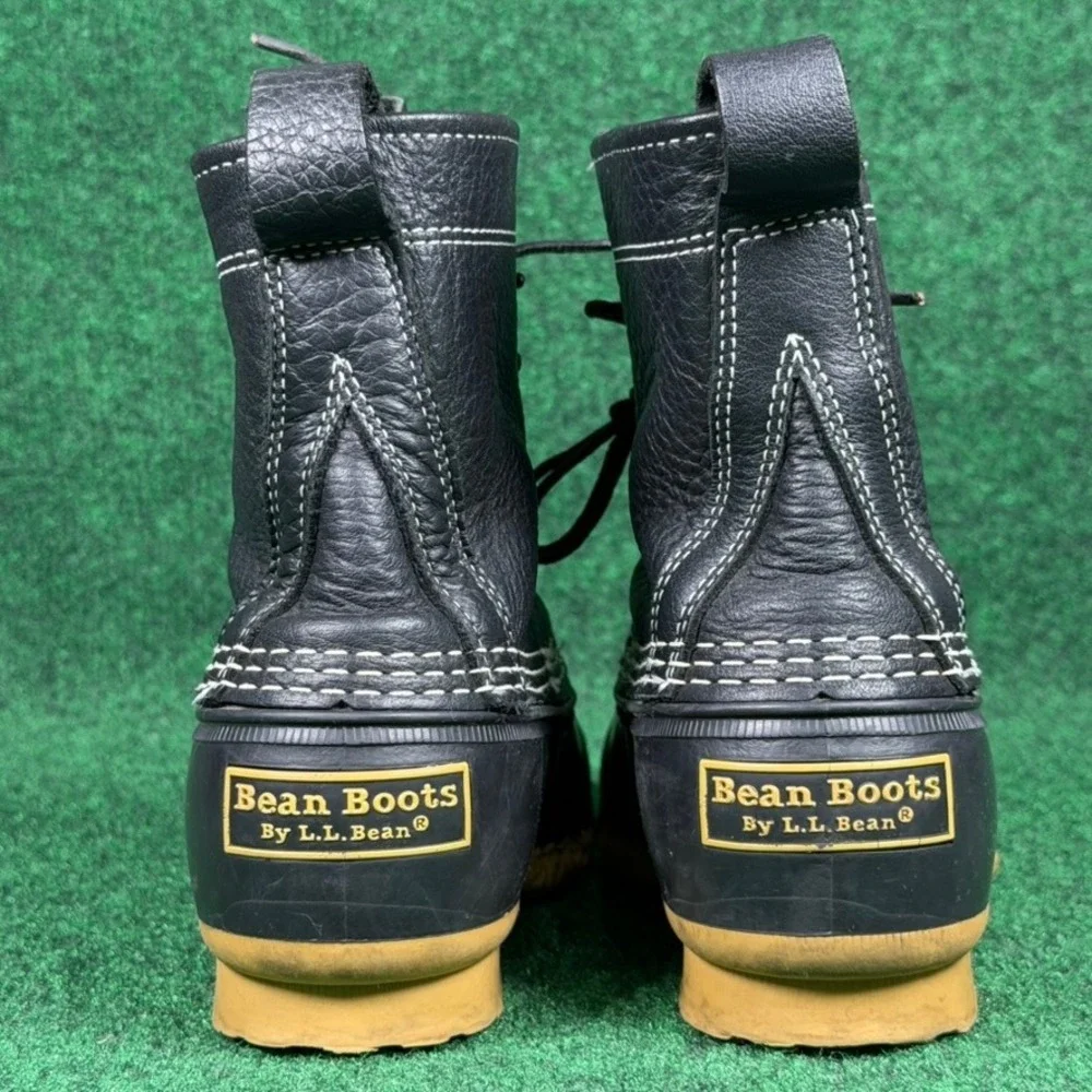 LL Bean Boots 8‎ Inch Black Tumbled Leather Duck Boots Mens 8 M USA Made 06009
