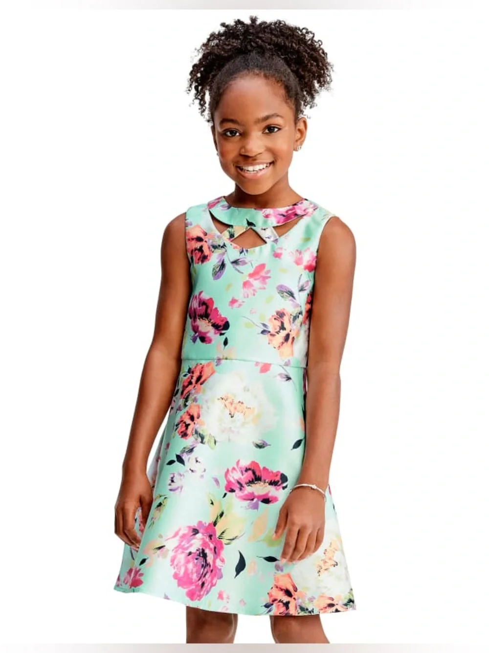 (A1) The Children's Place Girls‎ Sleeveless Floral Cut-Out Dress Mint Green 6X/7