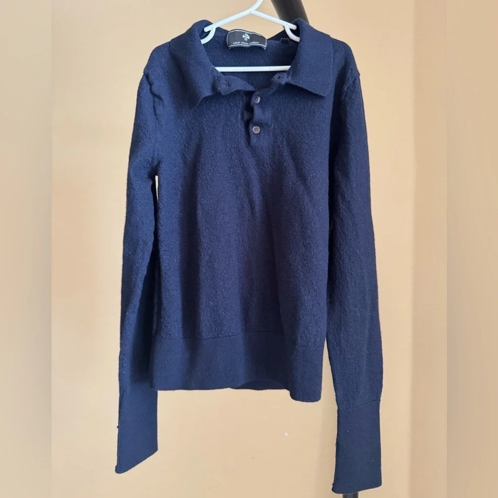 Hardy Amies Blue Wool Polo Sweater