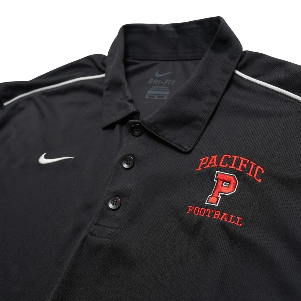 Nike Dri-FIT Mens XL Black Polo Pacific‎ Football Embroidered Athletic Shirt