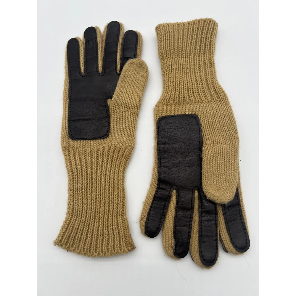 Vintage‎ Leather Knit Back Driving Gloves Brown/Tan Workwear Ranch Unisex