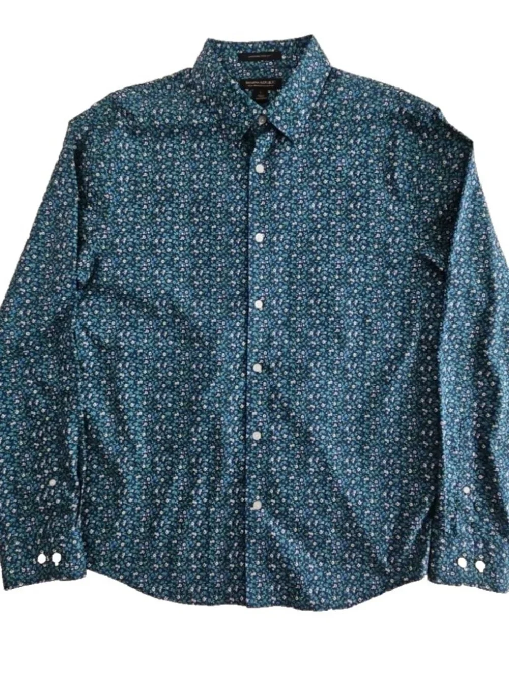 Banana Republic Shirt Men's L Large Blue Green Floral AOP Untucked‎ Slim Fit EUC