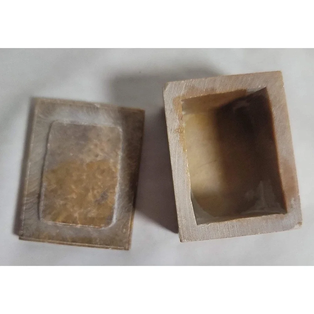 Small Brown Soap Stone Trinket Box Floral Inlay‎ Rectangle Lidded Made In India