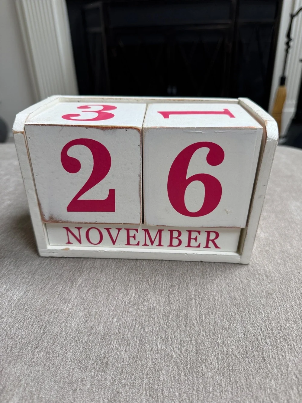 White Perpetual Block Desk Calendar with Pink Numbers - Brand