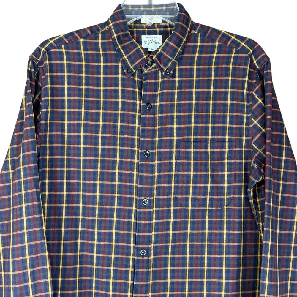 J.Crew Slim Men Shirt Size M Brown Blue Red Yellow Brushed Twill Plaid Button Up