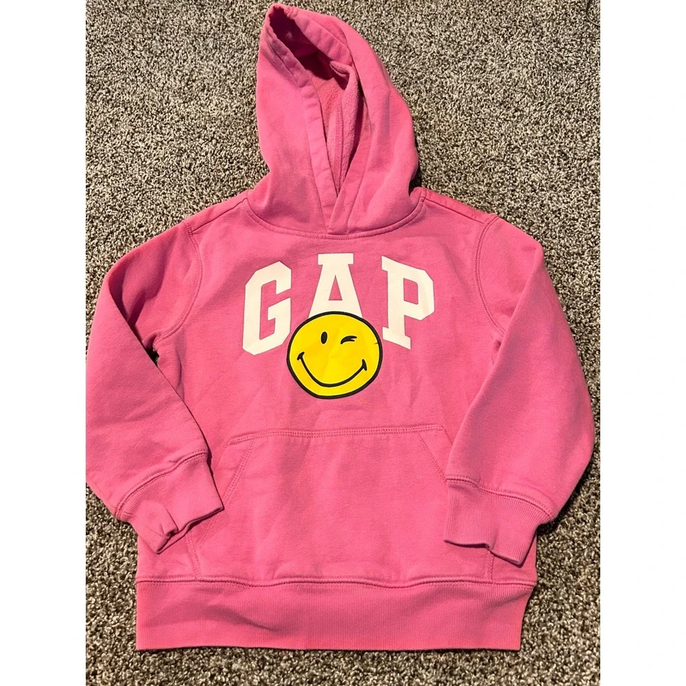 Cc5 GAP Kids Smiley World Pink‎ Hoodie Sweatshirt XS (4-5) Girls