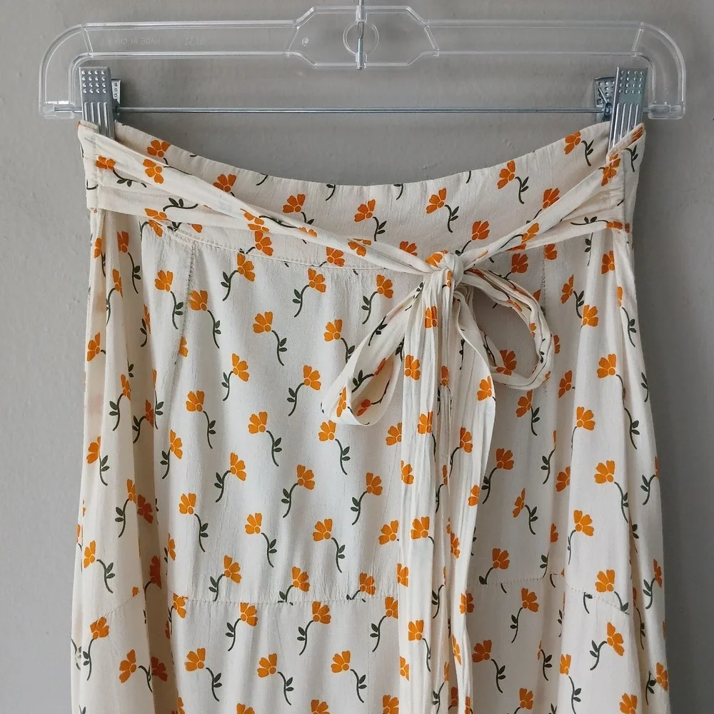 Anthropologie Faithfull The Brand Size 8 Floral Asymmetrical Floral Skirt Ruffle