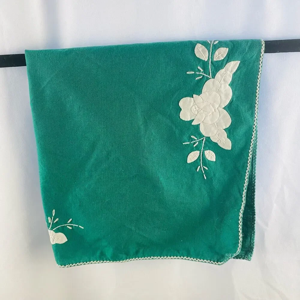 Vintage Green Table‎ Runner Placemats Napkins Floral Applique Cottagecore 8 sets