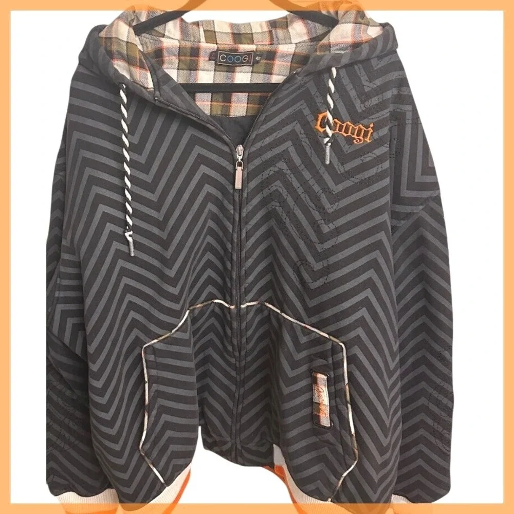 Rare Unique COOGI Mens Sz. 4XL Full Zip Hoodie‎ Multicolor Retro Print Logo Hood