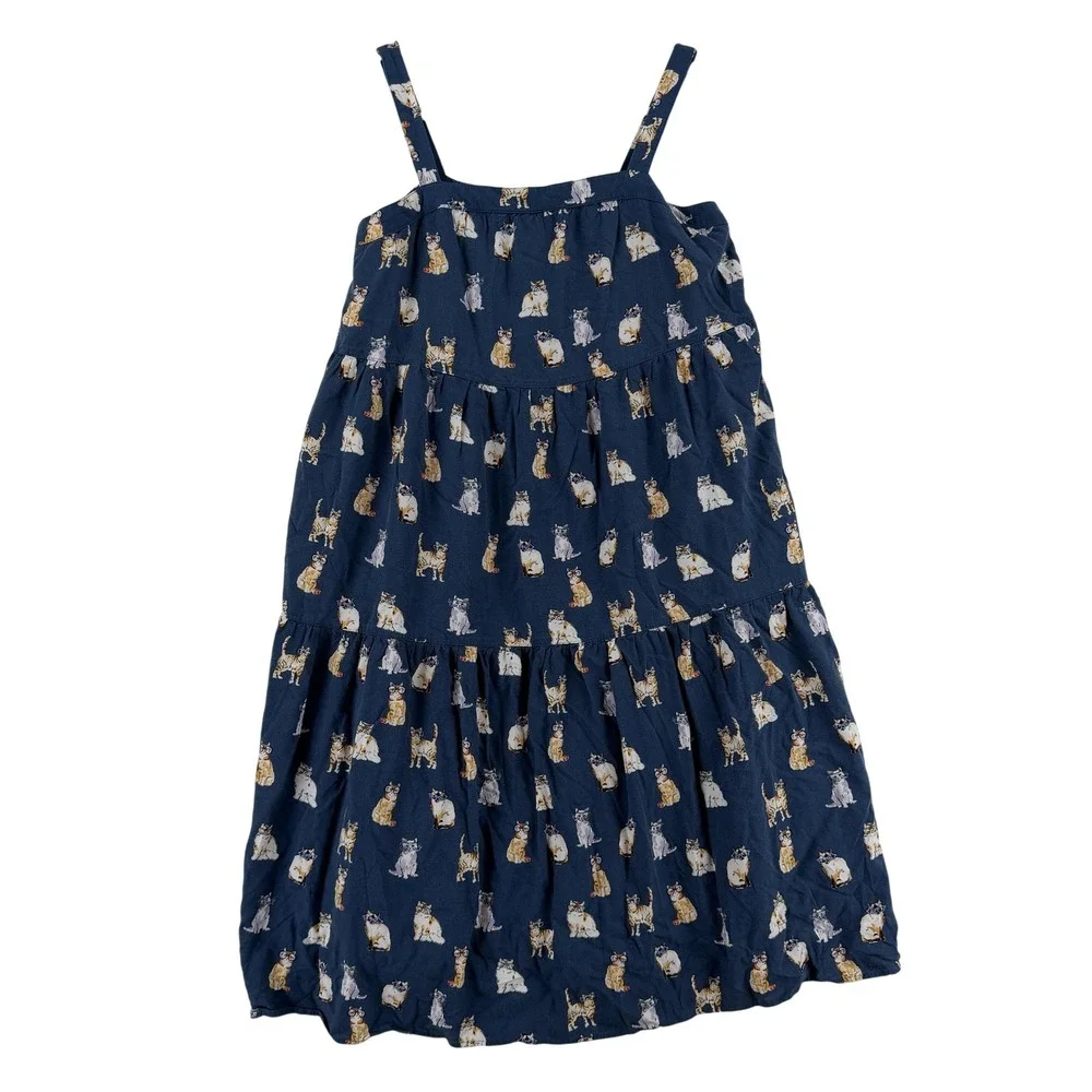 Uniqlo Dress Girls 11-12 Blue Cat Print Paul & Joe Sundress‎ Tiered Ruffle