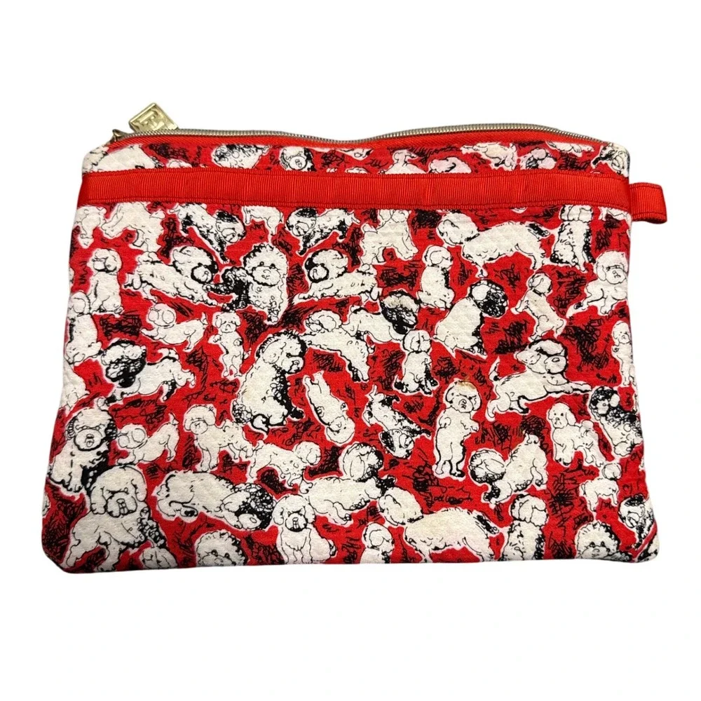 Carolina Herrera Target Dog Print Pouch Cosmetic Bag Red‎ White Makeup New