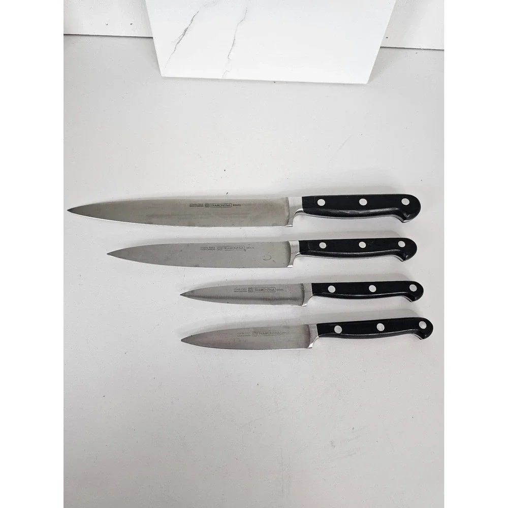 Tramontina Brazil High Carbon Stain Free‎ Steel Knife Set 4 Piece Black Handle