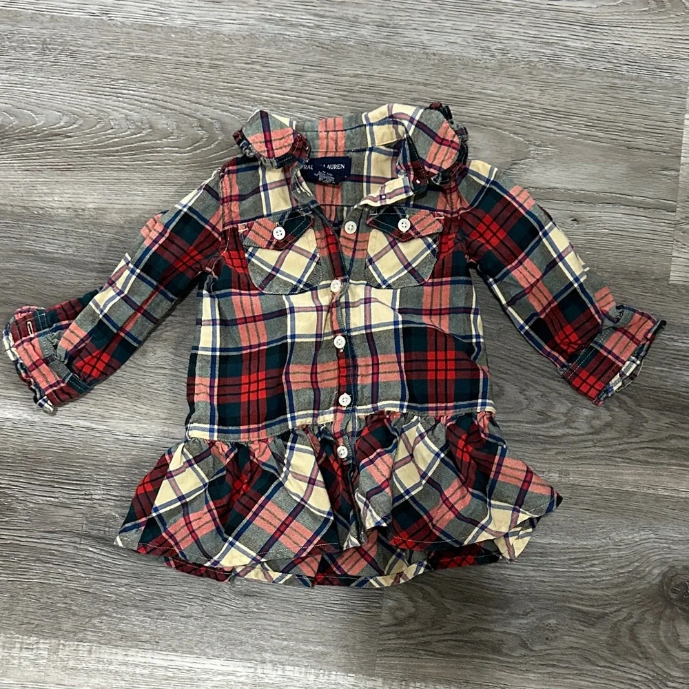 Plaid Ruffle Hem Shirt Dress‎