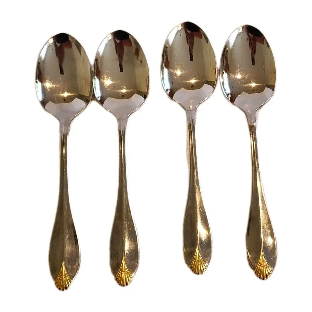 Oneida Golden Royal Flute Set 4 Spoons Community Stainless Flatware Old Money
