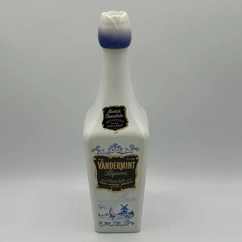 Vintage Vandermint Liqueur Holland Ceramic Bottle 750ml Tulip Cap Windmill Dutch