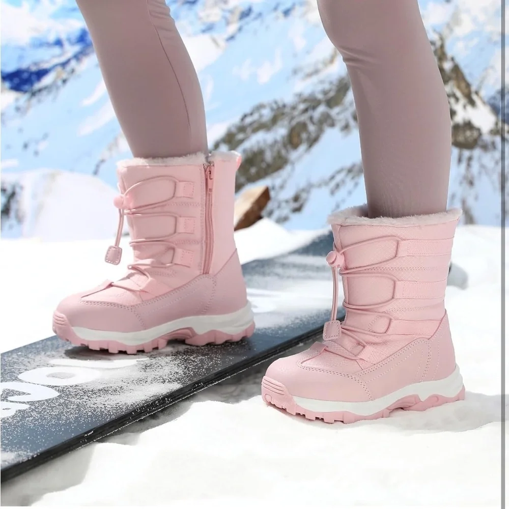 UBFEN Kids Snow Boots Waterproof Warm Winter Shoes Slip Resistant Zipper/ 592