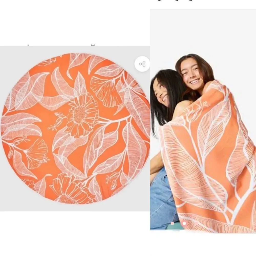 SUMMER & ROSE Orange Floral Outdoor Roundie Towel-New!