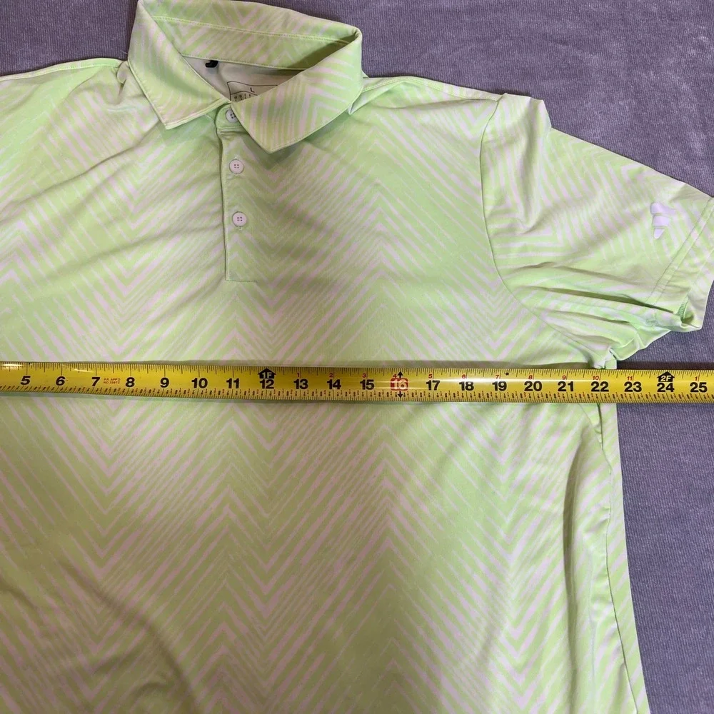 Adidas‎ Mens Golf Polo Shirt Large Lime Green White Chevron Zigzag Performance