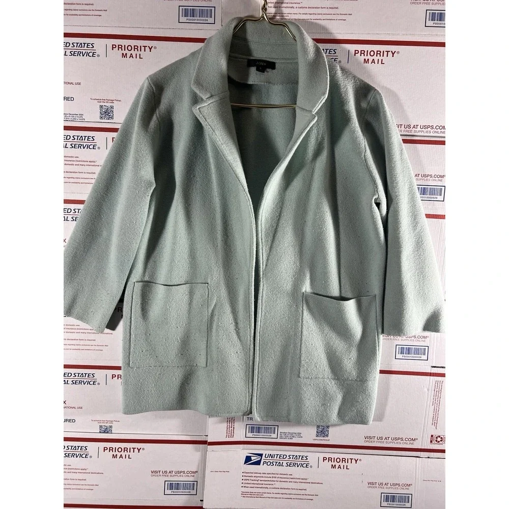 J. Crew Sophie Open Front Knit Sweater Blazer‎ Jacket Green S Merino Wool