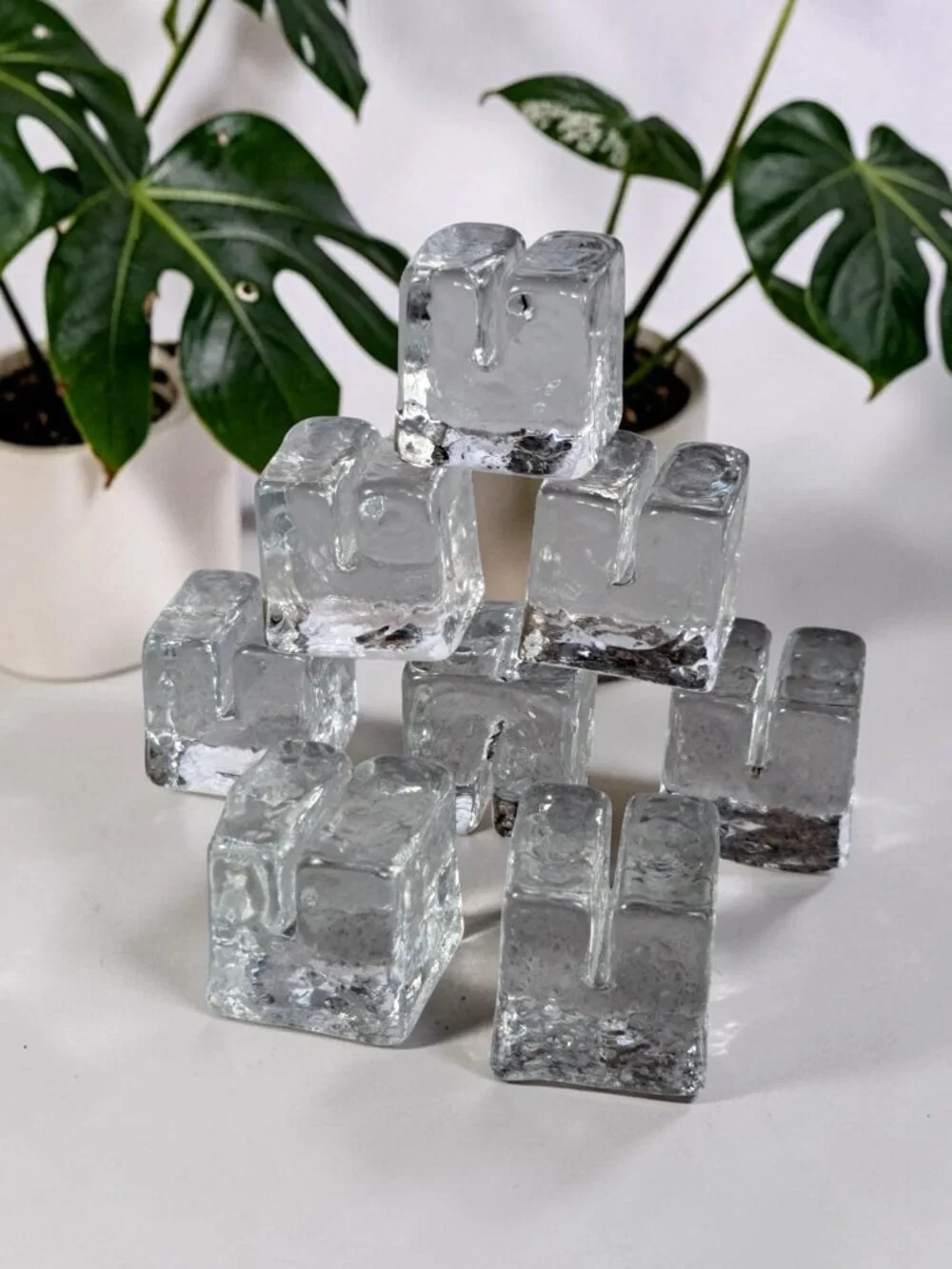 Pottery Barn Placecard Holders Clear Glass Cubes Wedding Shower Display Set 8