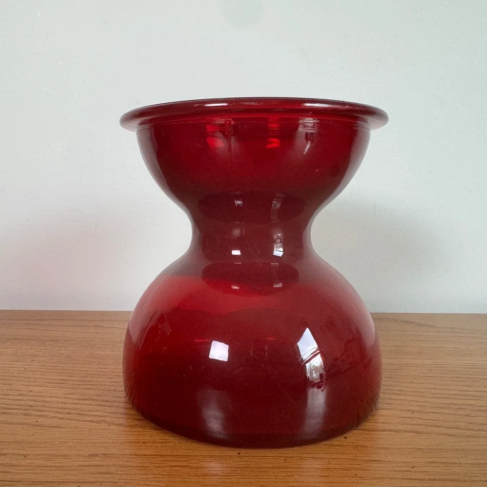 Vintage Ruby Red Glass Hourglass Vase‎ MCM Art Glass