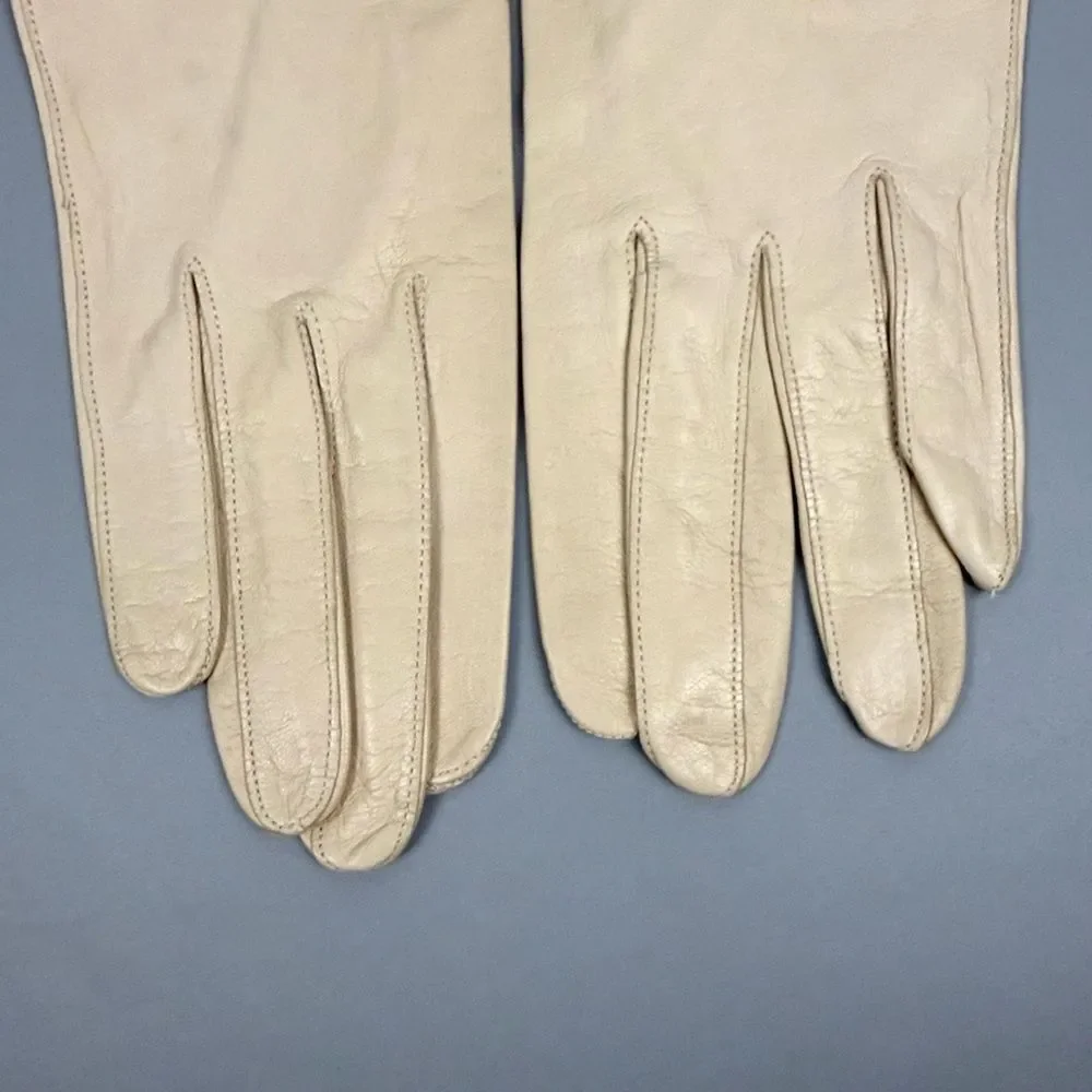 Vintage Leather Cream Gloves Made in France Unlined Women's Size 7,5