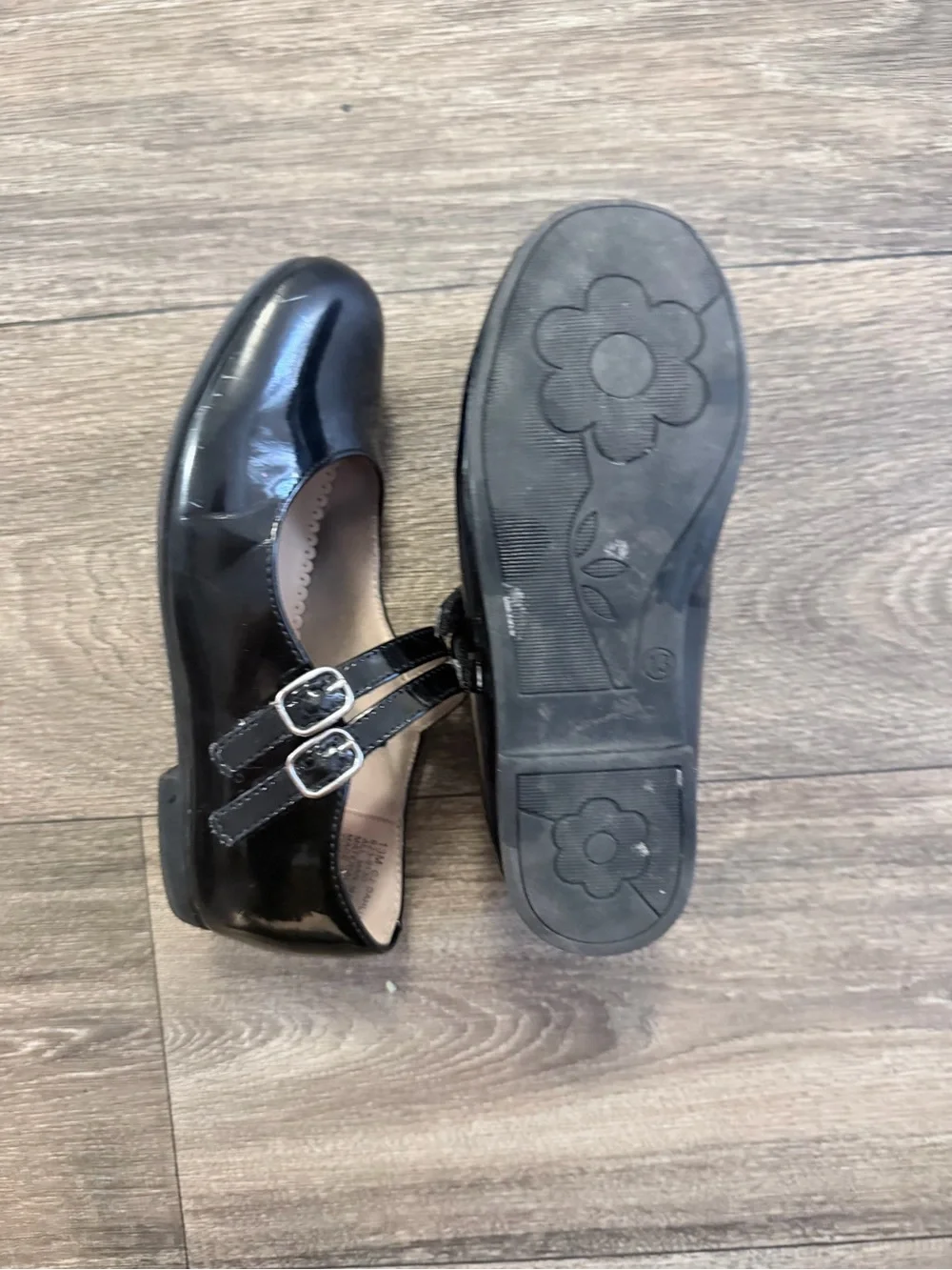 Christie & Jill Girls' Black Patent Double-Strap Mary Janes