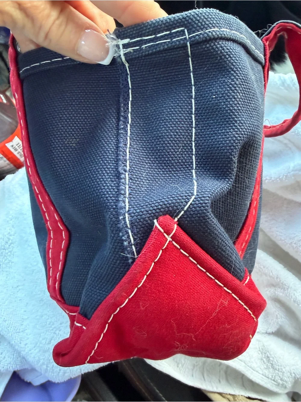 L.L. Bean Navy and Red Personalized “Ian” mini Boat & Tote with Boy Embroidery