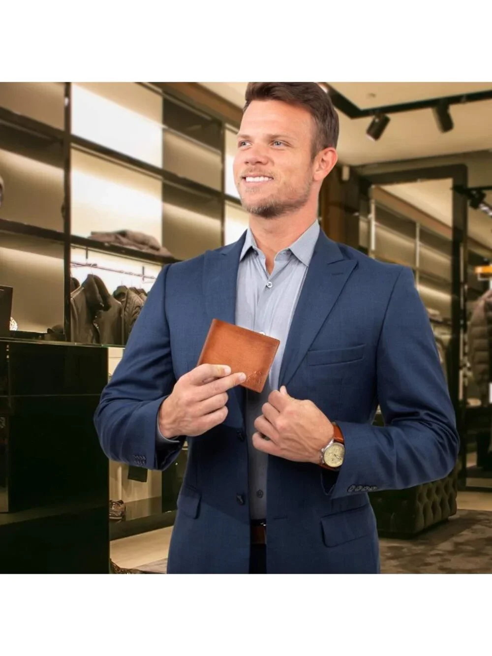 RFID Blocking Bifold Wallet for Men - Brown Full Grain Leather, 2 ID Windows