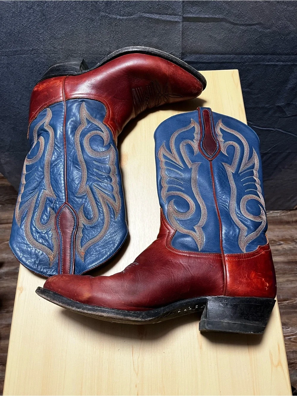 TONY LAMA Blue Brown Embroidered Western Cowboy Boots Men Sz 9.5 D 3126 Festival