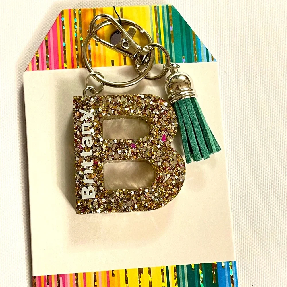 Brittany, Letter B glitter‎ Resin Keychain
