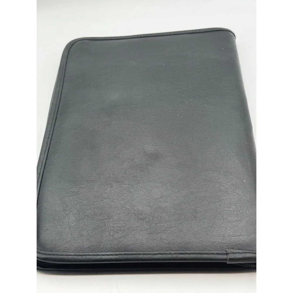 Black Faux Leather Zippered Portfolio Organizer Padfolio Business Case Organizer