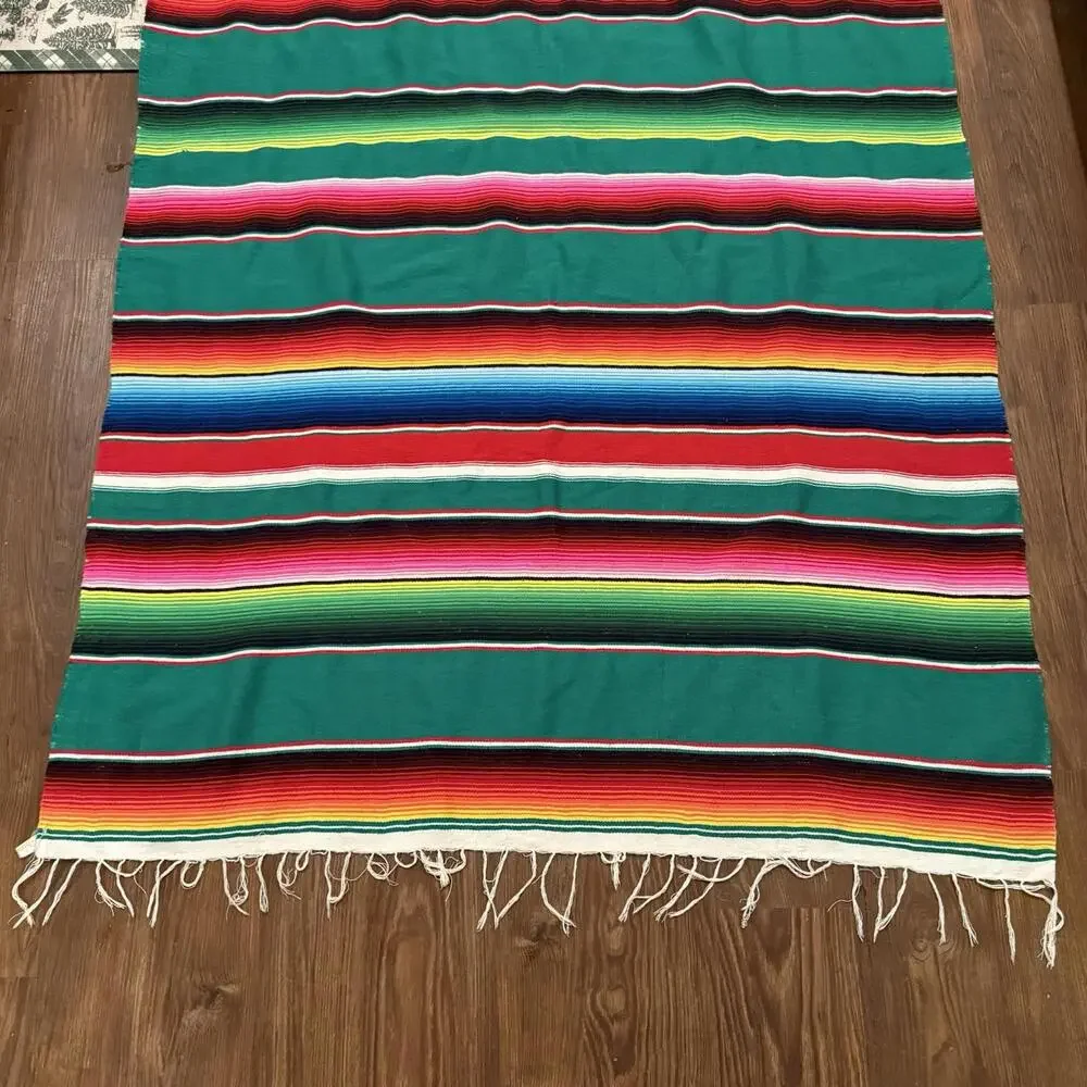 NWOT Vintage Mexican Serape‎ Saltillo Blanket Woven Stripes Southwest Wool 76x47