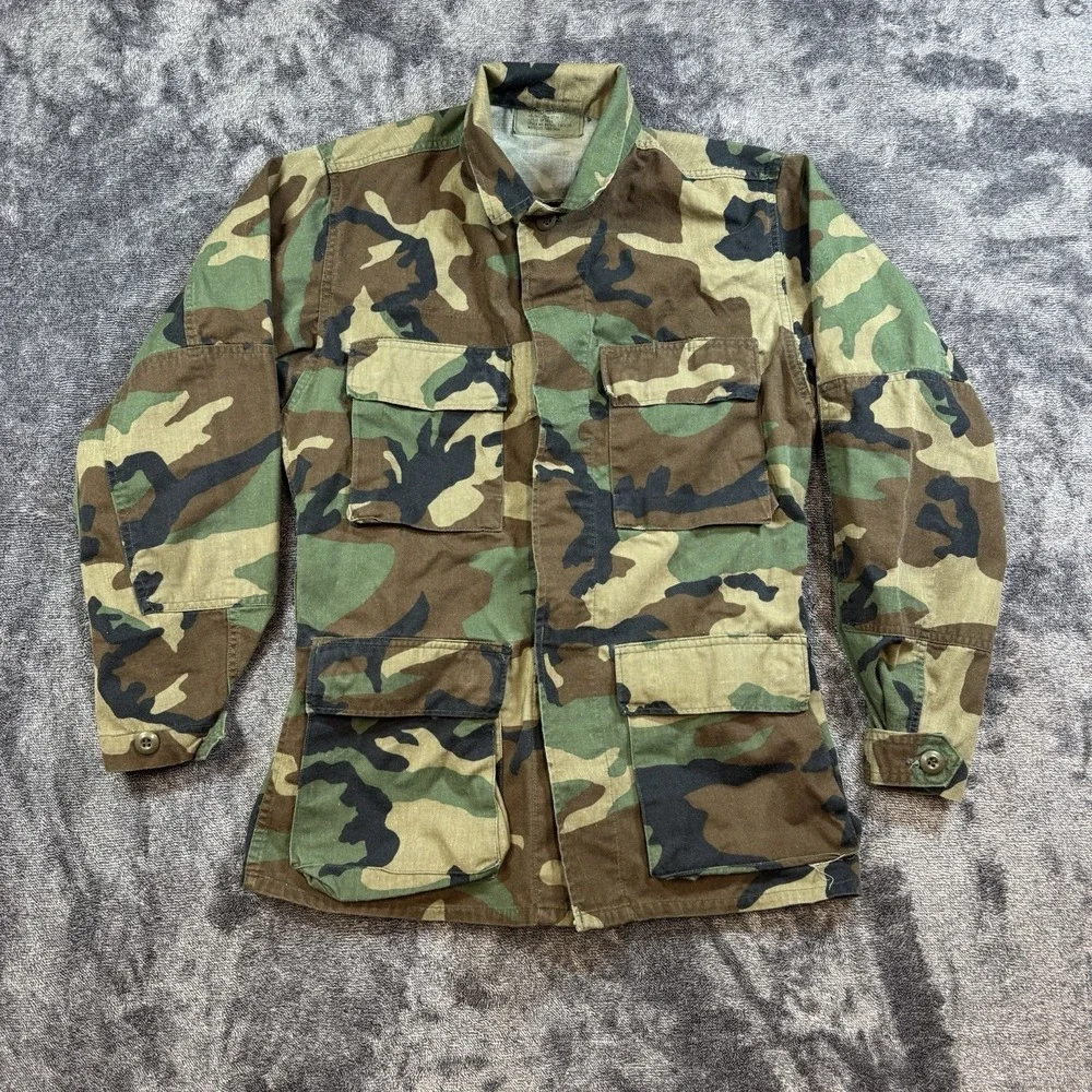 VTG US Army Coat Woodland Camo Combat Jacket BDU Extra Small Regular Military