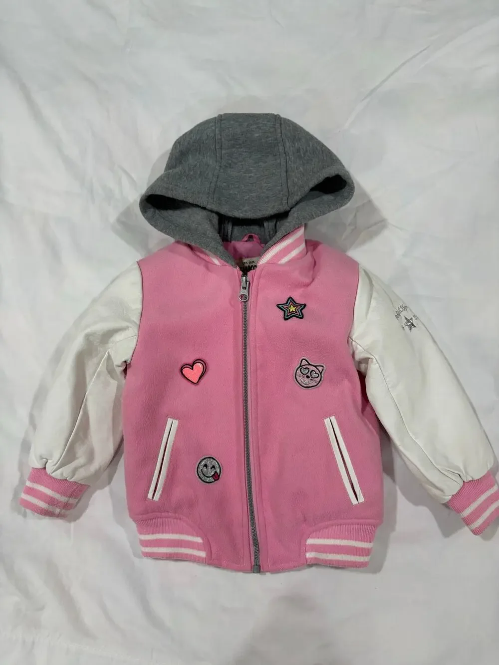Osh Kosh B’gosh Varsity Bomber Jacket Pink Coat w/ patches Size 2T Girls
