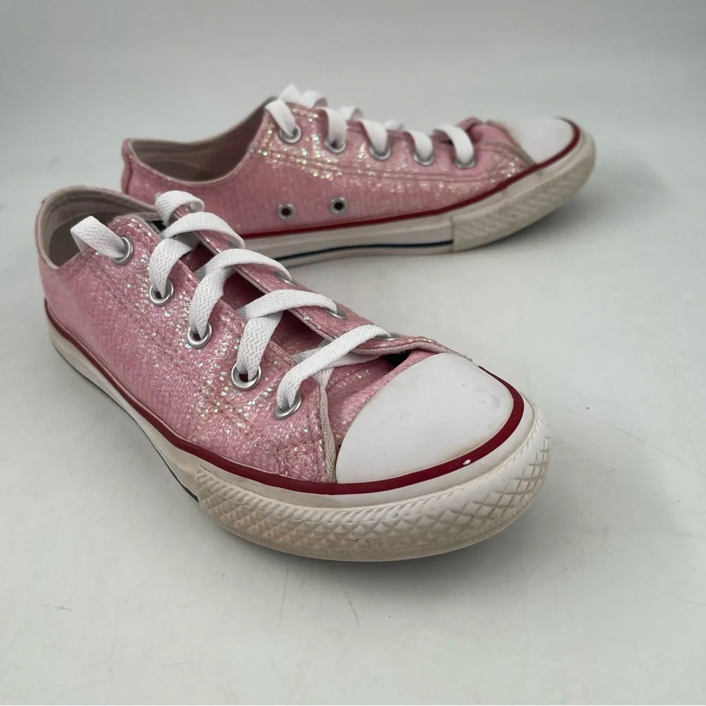Converse Chuck Taylor AS OX- SZ 2Y -Glitter Pink Lace-Up Low Top Sneakers Shoes