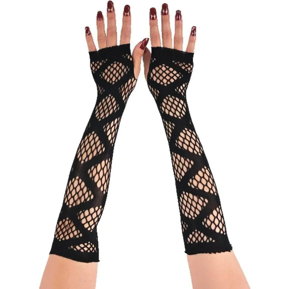 Women's Fishing Halloween Black 6 Net Gloves Fingerless Gothic Accessories