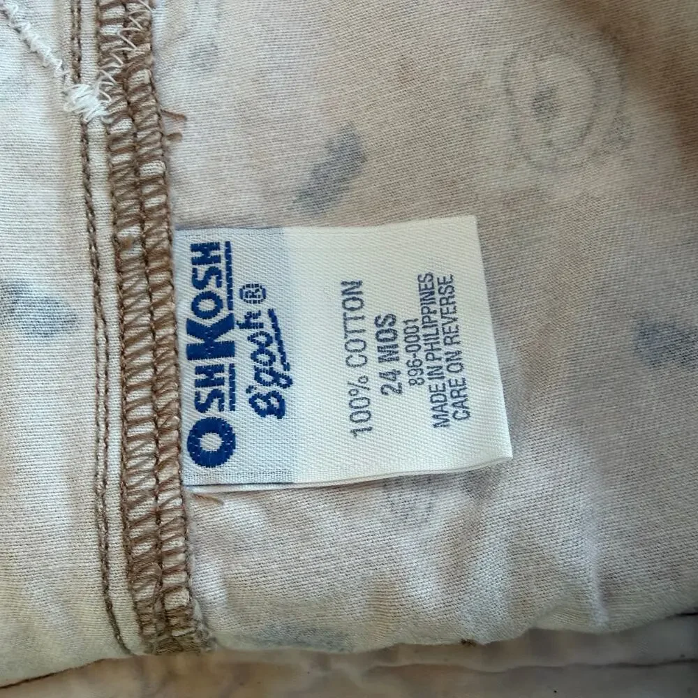 Vintage 2000s Oshkosh Overalls Woodland Forest Animals Leafs Tan Print 24 Months