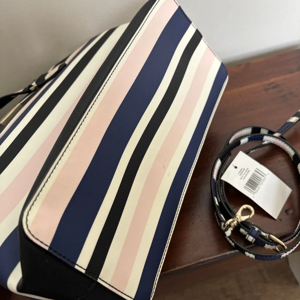 Kate Spade Evangeline Laurel Way Cruise Stripe Satchel Bag Navy Pink Black