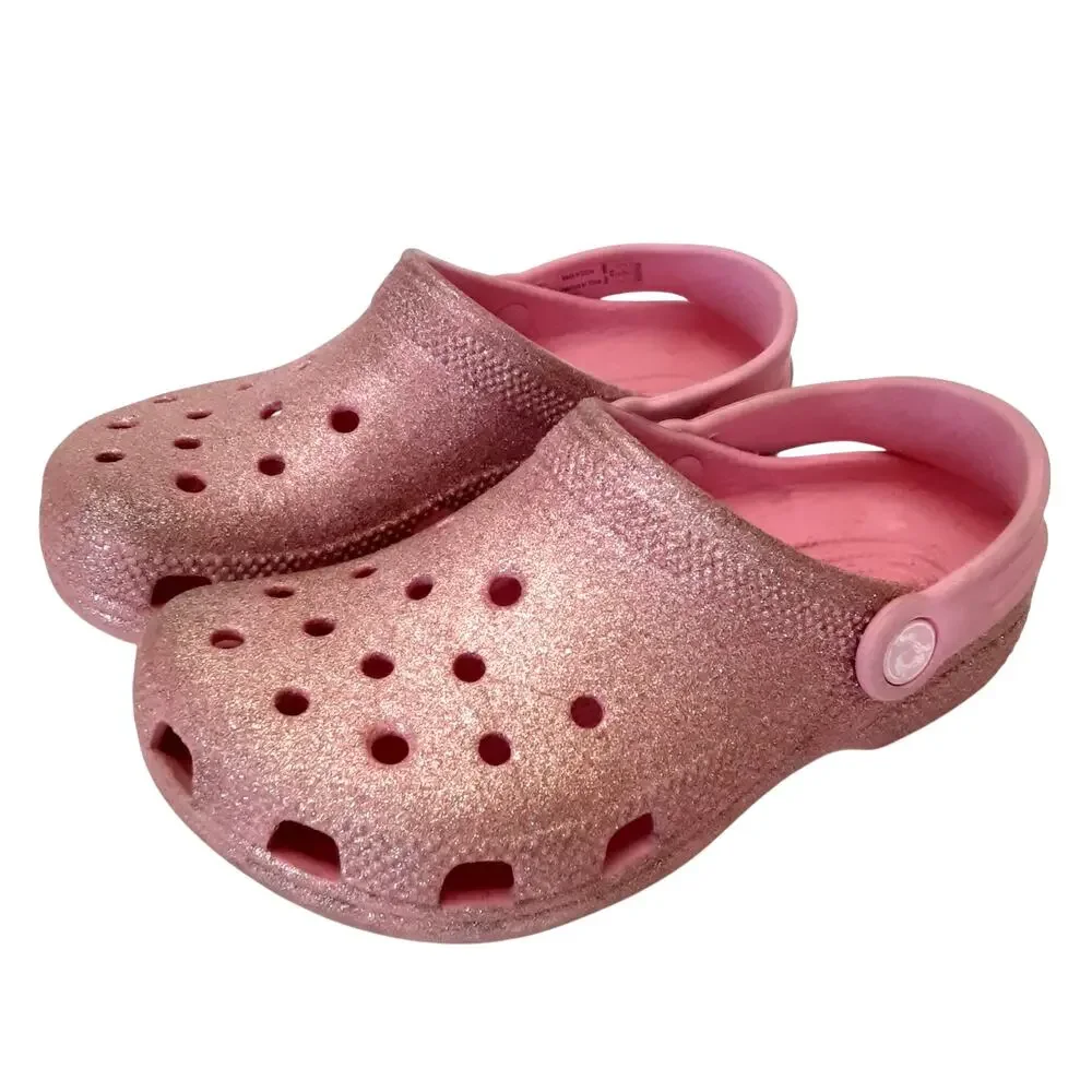Crocs Clogs Juniors 2 Light Pink Glitter Slip On Water Shoes Girls Summer Ballet