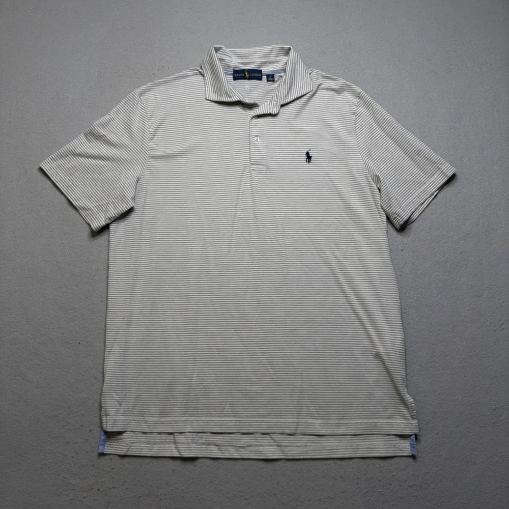 Ralph Lauren Polo Shirt Mens Large Grey Striped Short Sleeve Pony Logo Classic