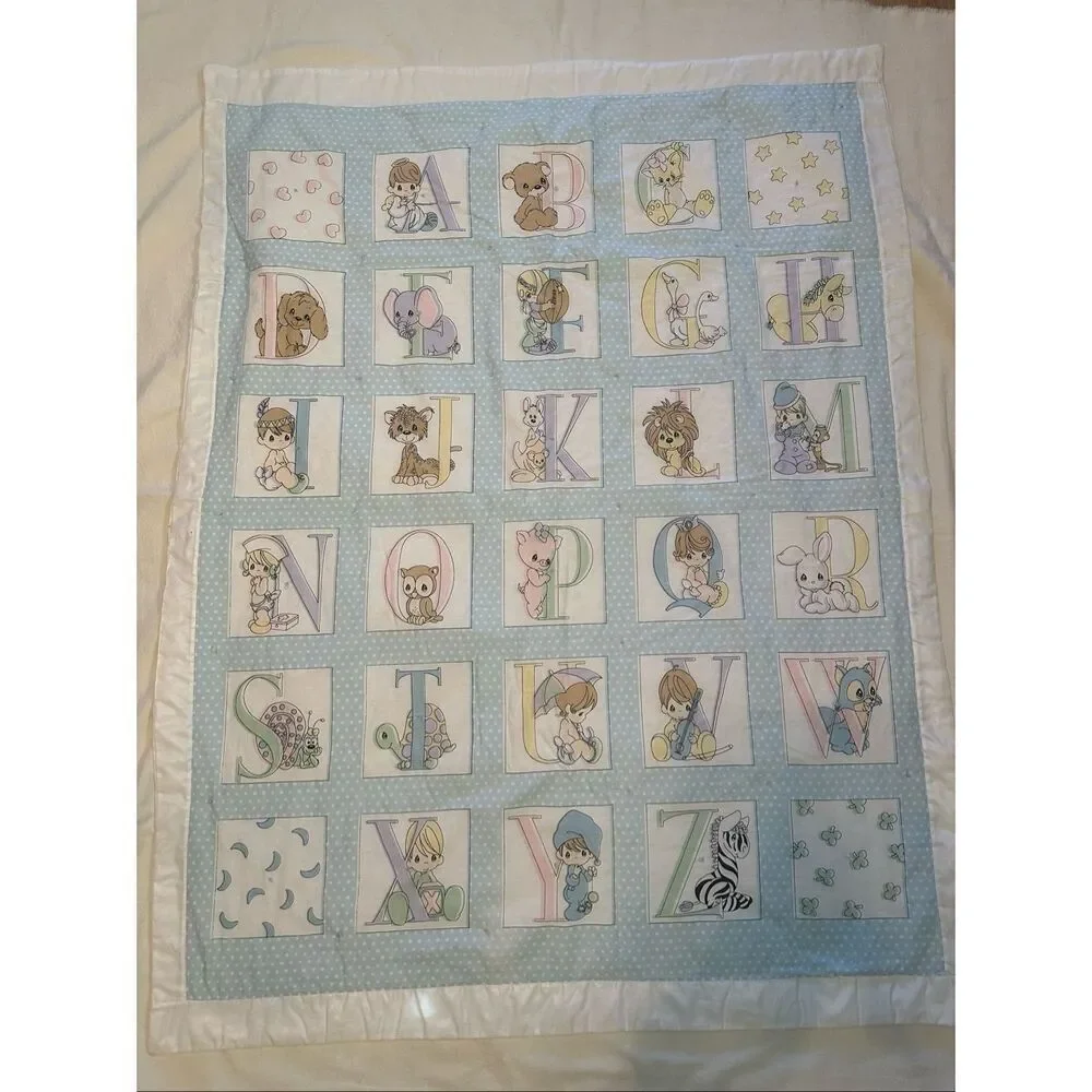 Handmade Multicolor Precious Moments Alphabet ABC Nursery Quilt 47.5