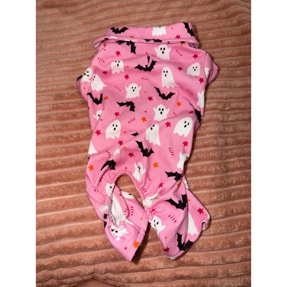 Pink Halloween Ghost Bat Print Pet Pajamas Dog PJs XS Spooky Season Pajama