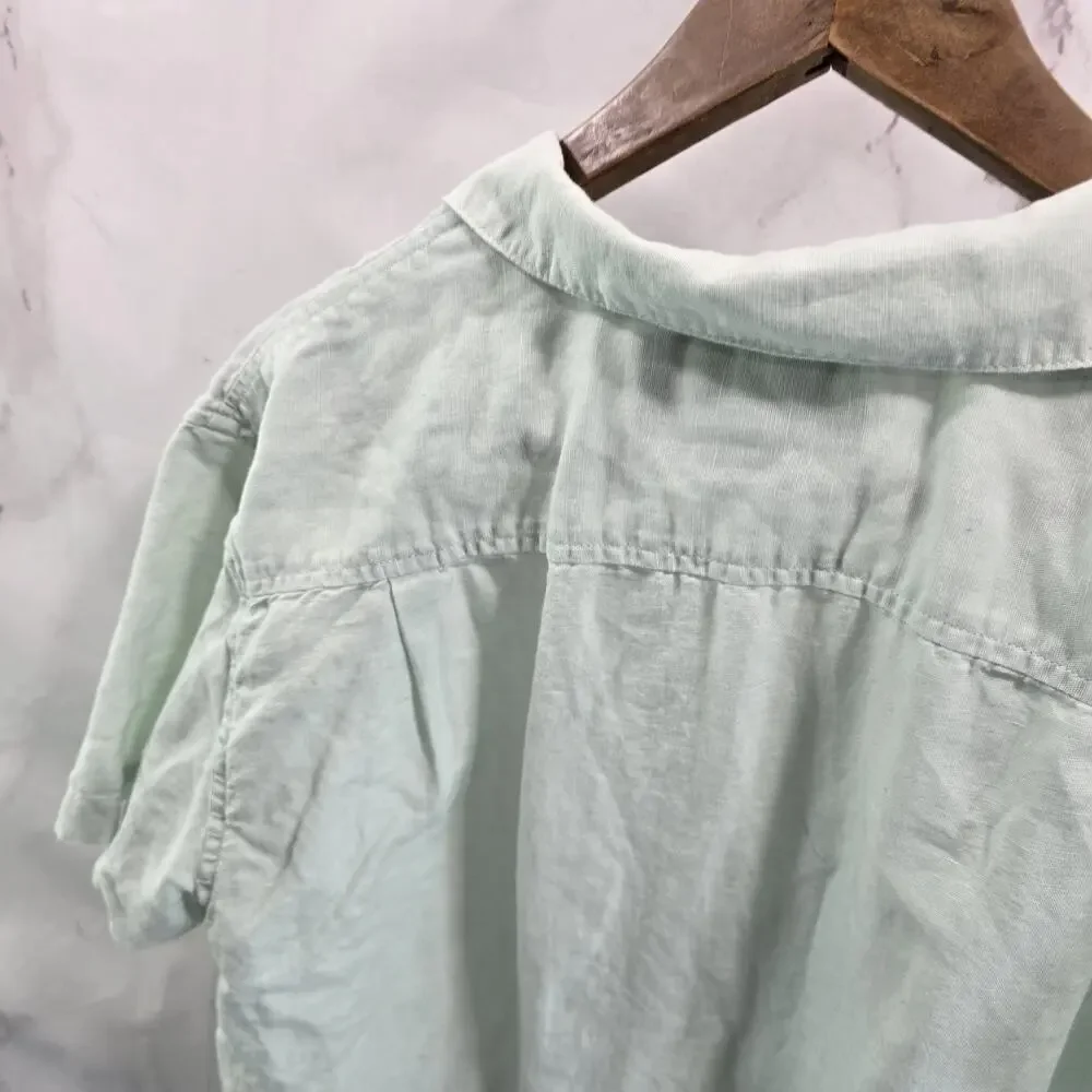 Chubbies Shirt Mens Small Blue Linen Short Sleeve Dad Fit Button Loop Collar