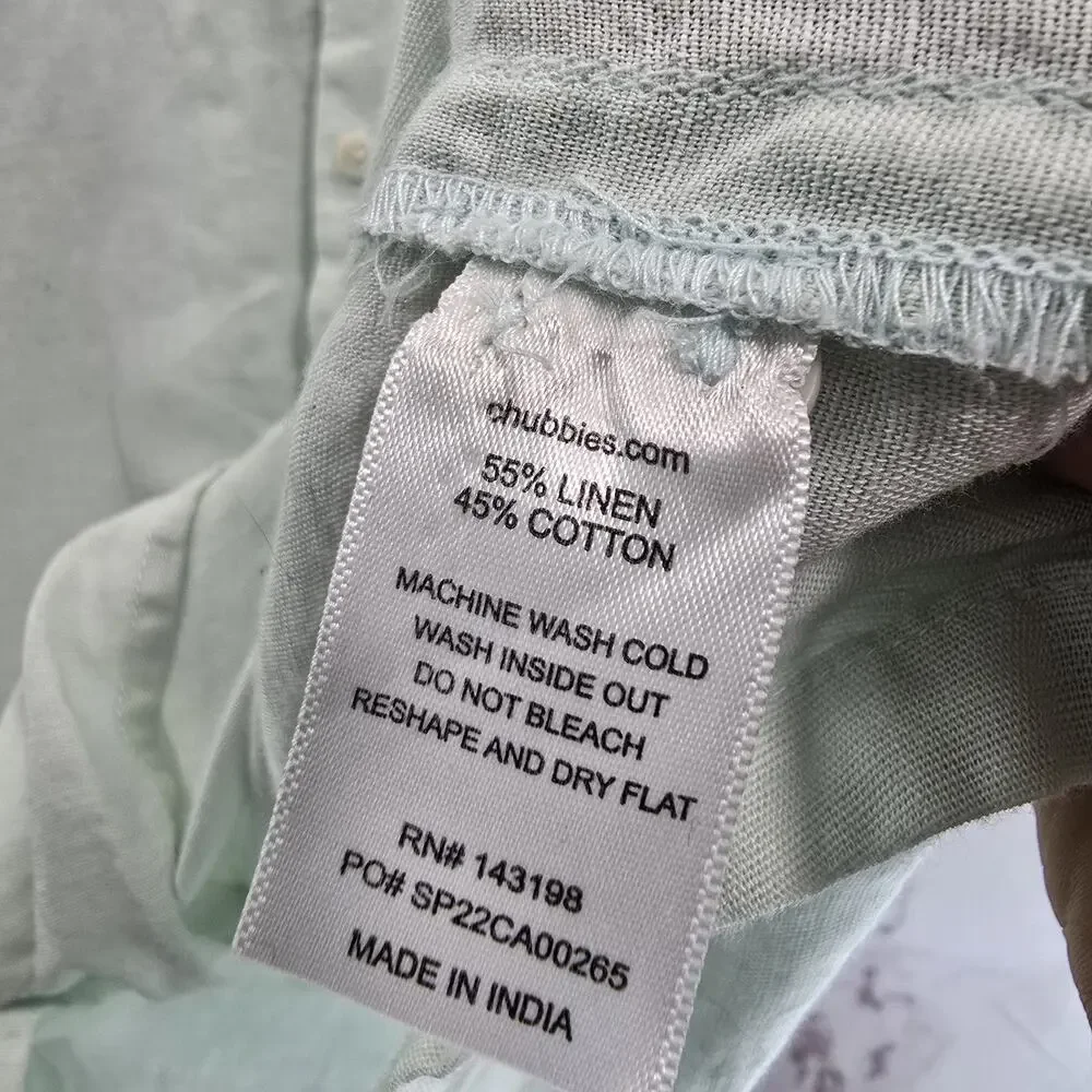 Chubbies Shirt Mens Small Blue Linen Short Sleeve Dad Fit Button Loop Collar